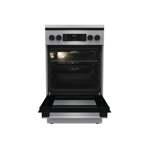 Плита Gorenje комбінована, 62л, 50x60см, метал. кришка, дисплей, емальовані реш, титан