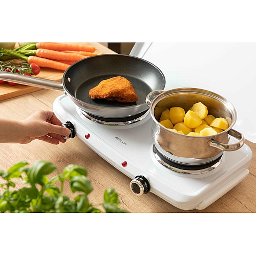 Плитка настольная Sencor электрическая, комфорок - 2на 2.5кВт, 15 и 18 см, управление - мех., белый