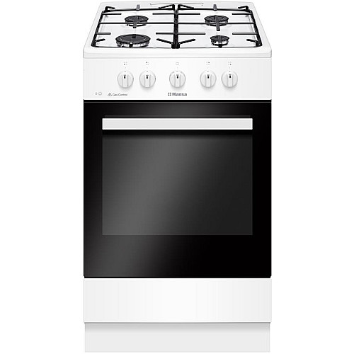 Плита Hansa газова, 70л, 50x60см, газ-контроль, електричне запалювання в ручках, білий
