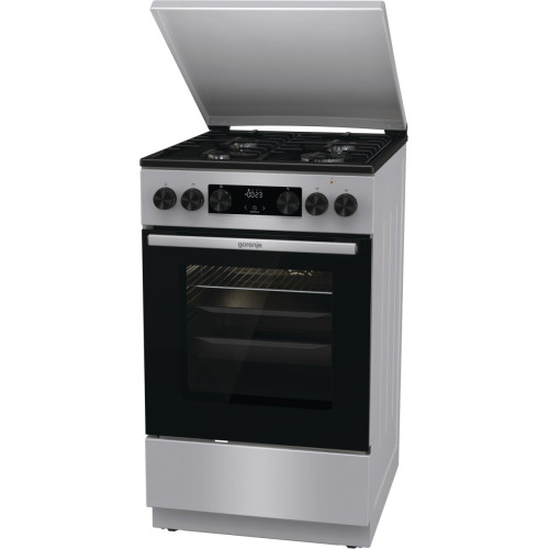 Плита Gorenje комбінована, 70л, 50x60см, метал. кришка, дисплей, IconLed, емальовані реш, титан