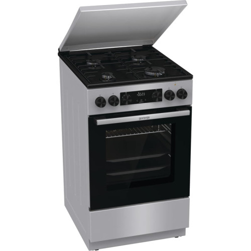 Плита Gorenje комбінована, 70л, 50x60см, металева кришка, дисплей, IconLed, емальовані, сірий