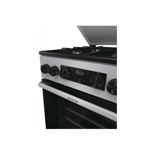 Плита Gorenje комбінована, 62л, 50x60см, метал. кришка, дисплей, емальовані реш, титан