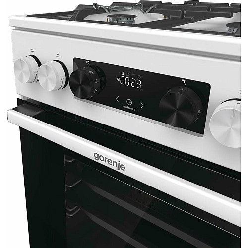 Плита Gorenje комбинированная, 70л, 50x60см, дисплей, IconLed, чугун, белый