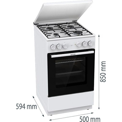 Плита Gorenje комбінована, 68л, 50x60см, емальовані реш, з кришкою, білий