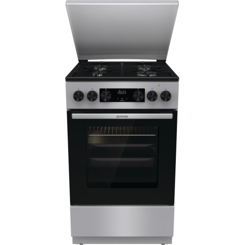Плита Gorenje комбінована, 70л, 50x60см, метал. кришка, дисплей, IconLed, емальовані реш, титан