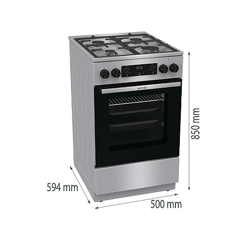 Плита Gorenje комбінована, 70л, 50x60см, дисплей, чавун, нерж
