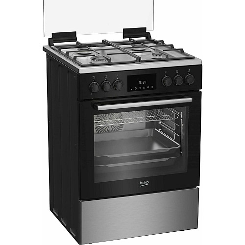 Плита Beko комбінована, 72л, 60x60см, дисплей, конвекція, чавун, чорний