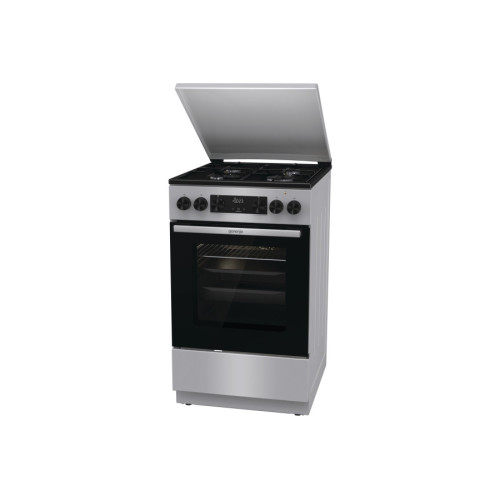 Плита Gorenje комбінована, 62л, 50x60см, метал. кришка, дисплей, емальовані реш, титан