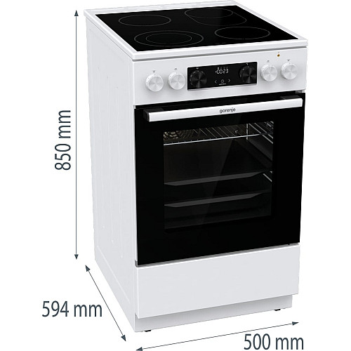 Плита Gorenje электрическая стеклокерамическая, 70л, 50x60см, дисплей, приготовление с паром, программатор, белый