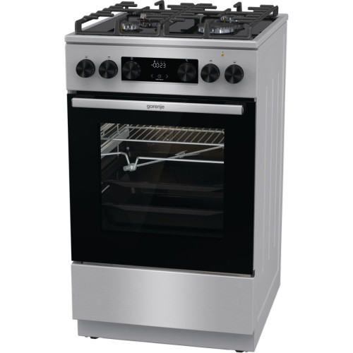 Плита Gorenje комбінована, 70л, 50x60см, дисплей, IconLed, газ на склі, чавун, нерж