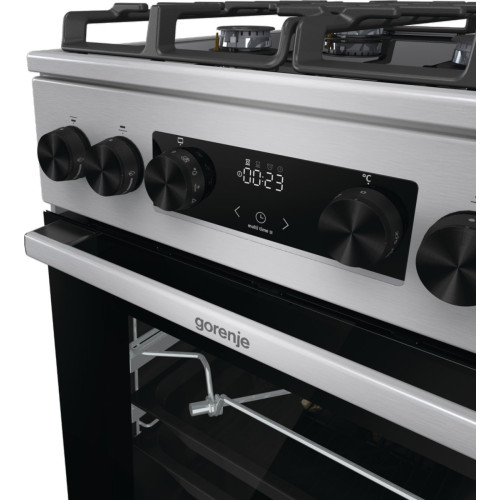 Плита Gorenje комбінована, 70л, 50x60см, дисплей, IconLed, газ на склі, чавун, нерж