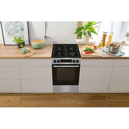Плита Gorenje комбінована, 70л, 50x60см, дисплей, чавун, нерж