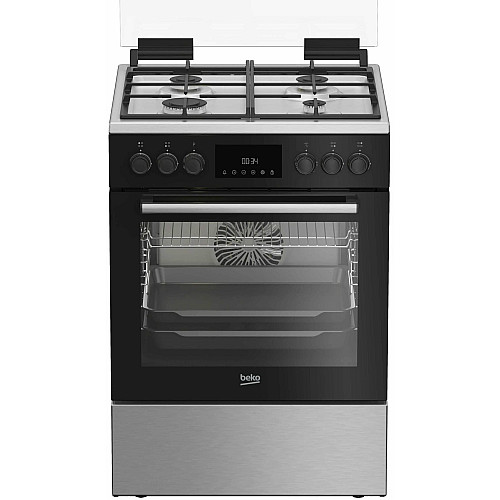 Плита Beko комбінована, 72л, 60x60см, дисплей, конвекція, чавун, чорний