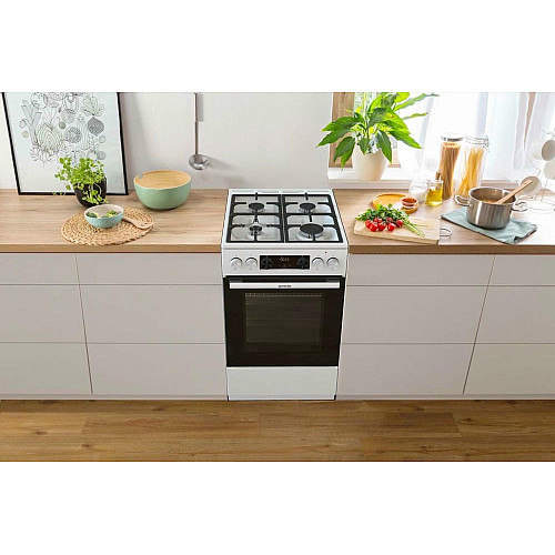 Плита Gorenje комбинированная, 70л, 50x60см, дисплей, IconLed, чугун, белый