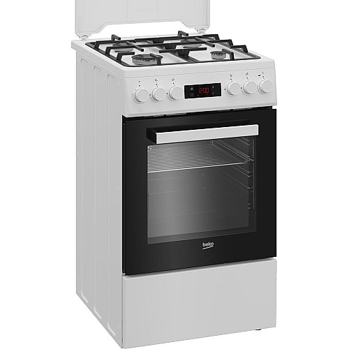 Плита Beko комбінована, 60л, 50x60см, дисплей, конвекція, чавун, білий