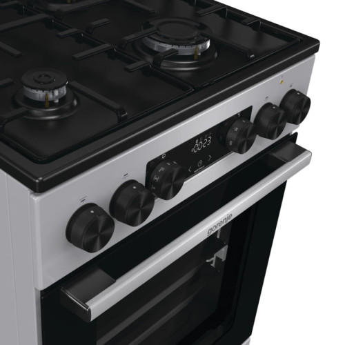 Плита Gorenje комбінована, 70л, 50x60см, металева кришка, дисплей, IconLed, емальовані, сірий