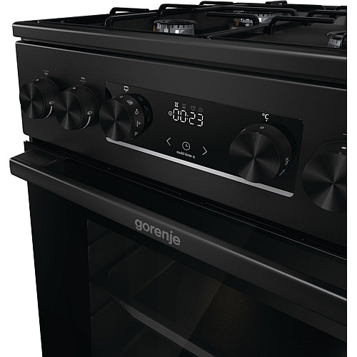 Плита Gorenje комбінована, 62л, 50x60см, дисплей, IconLed, емальовані, чорний