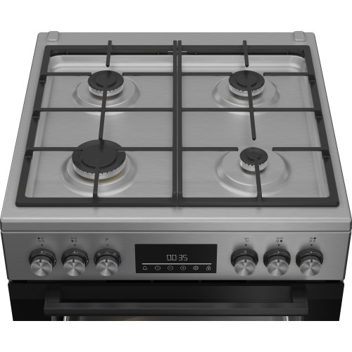 Плита Beko комбінована, 72л, 60x60см, конвекція, дисплей, телескопічна направляюча, нержавіюча сталь