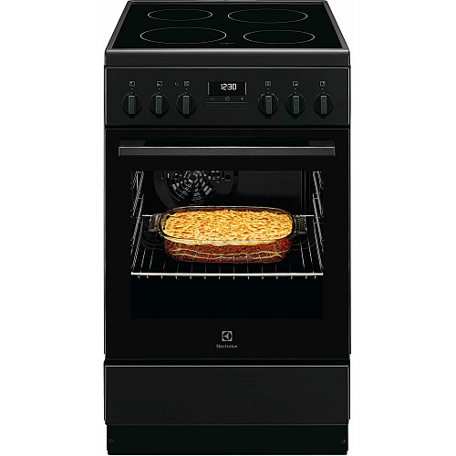 Плита Electrolux электрическая стеклокерамическая, 57л, 50x60см, дисплей, конвекция, черный матовый
