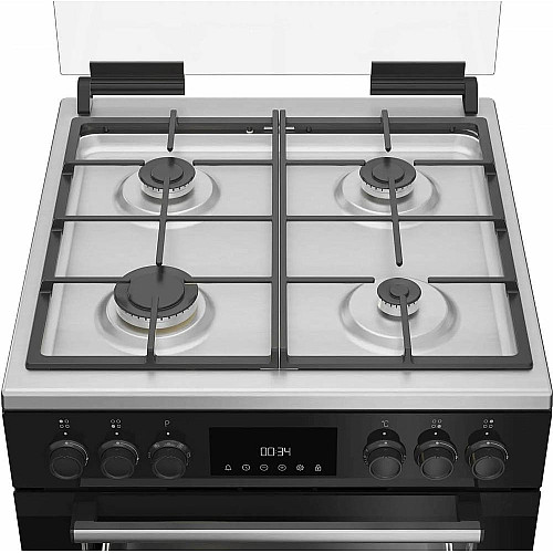 Плита Beko комбінована, 72л, 60x60см, дисплей, конвекція, чавун, чорний