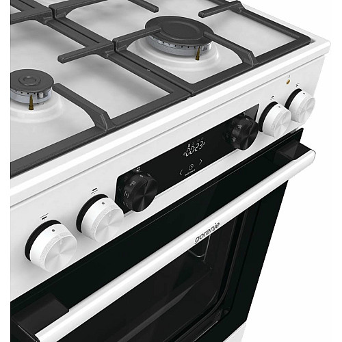 Плита Gorenje комбинированная, 71л, 60x60см, дисплей, IconLed, чугун, белый