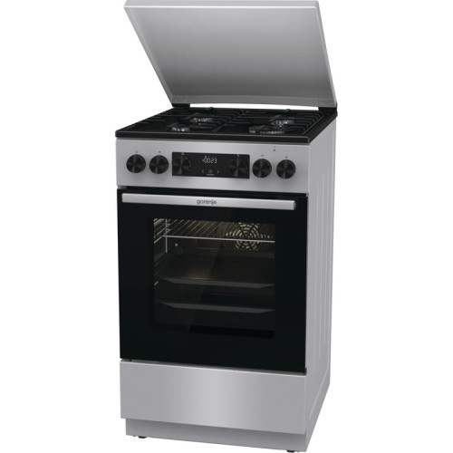 Плита Gorenje комбінована, 70л, 50x60см, металева кришка, дисплей, IconLed, емальовані, сірий