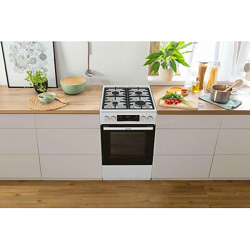 Плита Gorenje комбинированная, 70л, 50x60см, дисплей, чугун, белый