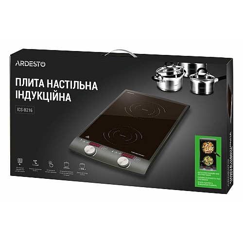 Плитка настольная ARDESTO индукционная, конфорок - 2 на 1.3кВт + 1.6кВт вертик., управление - сенсорное, таймер, черный