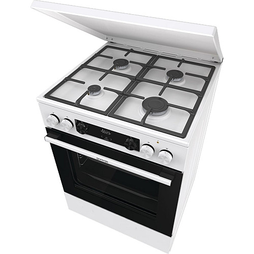 Плита Gorenje комбинированная, 71л, 60x60см, дисплей, IconLed, чугун, белый