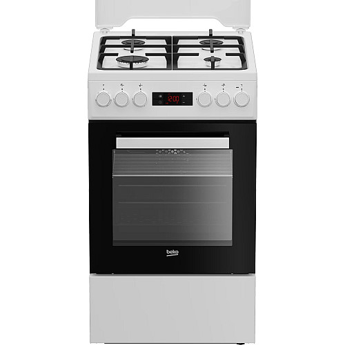 Плита Beko комбінована, 60л, 50x60см, дисплей, конвекція, чавун, білий