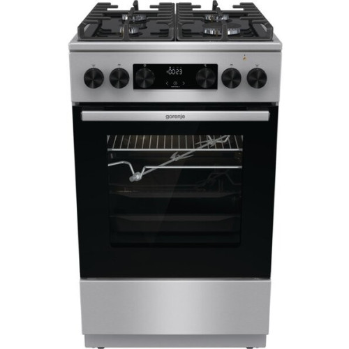 Плита Gorenje комбінована, 70л, 50x60см, дисплей, IconLed, газ на склі, чавун, нерж