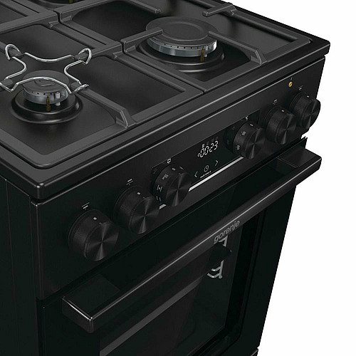 Плита Gorenje комбинированная, 70л, 50x60см, дисплей, чугун, черный