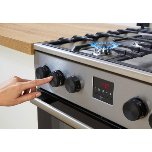 Плита Gorenje комбінована, 70л, 50x60см, дисплей, IconLed, газ на склі, чавун, нерж