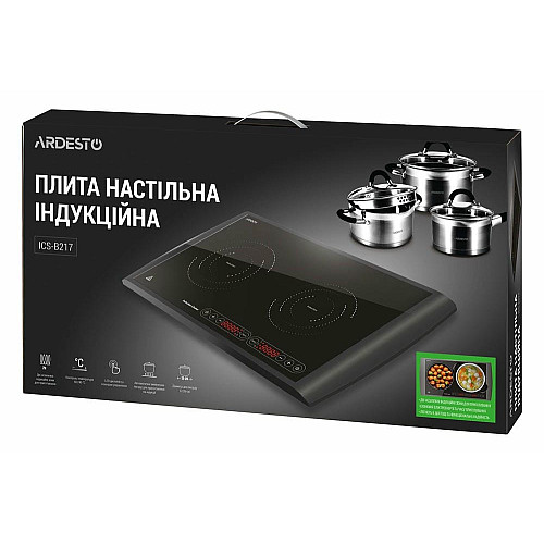 Плитка настольная ARDESTO индукционная, конфорок - 2 на 1.3кВт + 1.6кВт горизонт., управление - сенсорное, таймер, черный