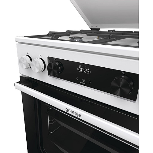 Плита Gorenje комбинированная, 71л, 60x60см, дисплей, IconLed, чугун, белый