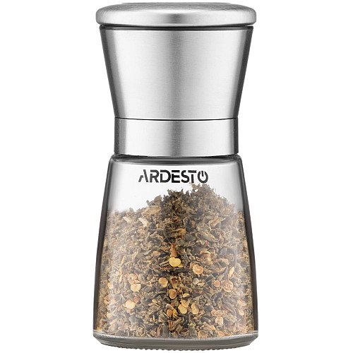 Млинок для солі та перцю Ardesto Gemini, 180мл, скло, нержавіюча сталь, прозорий