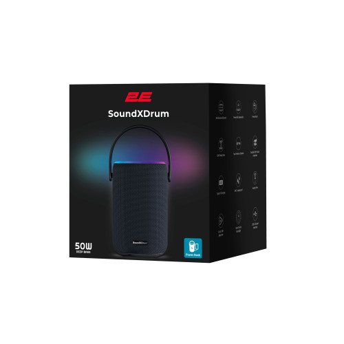 Портативна акустична система 2E SoundXDrum 50Вт, BT 5.3, TWS, RGB, PowerBank, IPX7, Чорний