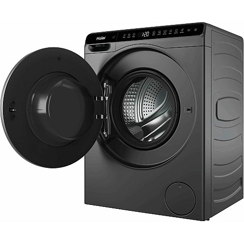 Стиральная машина Haier фронтальная, 5кг, 1200, A, 42.3см, дисплей, инвертор, люк черный, Wi-Fi, высота 70см, серебристый