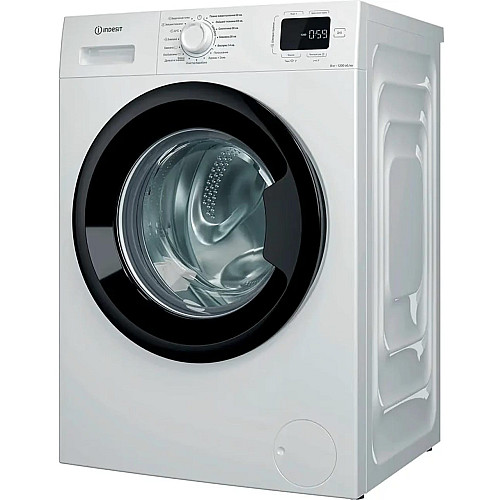 Стиральная машина Indesit фронтальная, 8кг, 1200, A+++, 54.6см, дисплей, пара, инвертор, черный люк, белый