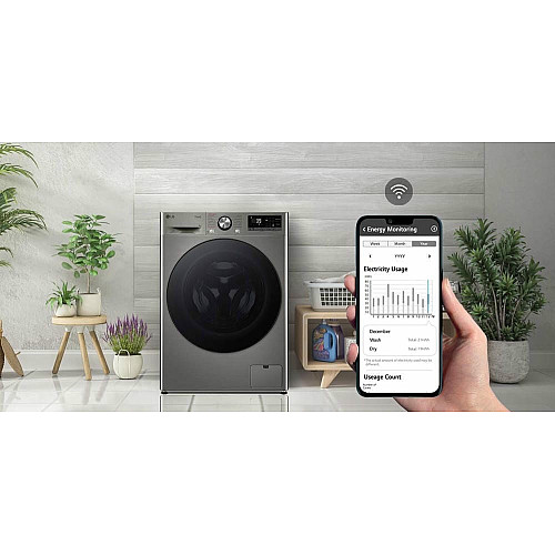 Стиральная машина LG фронтальная, 9кг, 1200, A, 48см, дисплей, пара, инвертор, серебристый