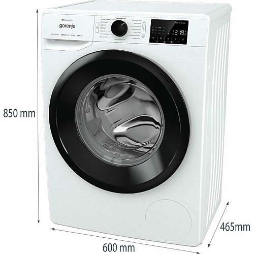 Стиральная машина Gorenje фронтальная, 8кг, 1200, A+++, 46,5см, дисплей, инвертор, пара, Wi-Fi, белый