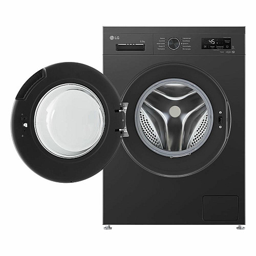 Стиральная машина LG фронтальная, 6.5кг, 1200, В, 44см, дисплей, пара, инвертор, черный