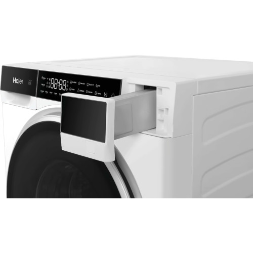 Прально-сушильна машина Haier фронтальна, 5(2.5)кг, 1200, A, 42.3см, дисплей, інвертор, люк чорний, Wi-Fi, висота 70см, білий