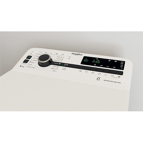 Пральна машина Whirlpool вертикальна, 6кг, 1200, B, 60см, дисплей, інвертор, білий