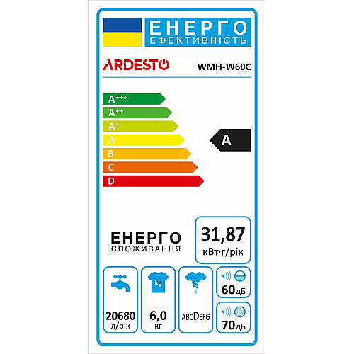 Пральна машина ARDESTO напівавтомат., 6кг, 1350, A, 41см, віджим, білий
