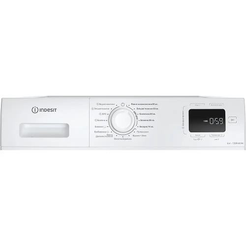 Пральна машина Indesit фронтальна, 6кг, 1200, A+++, 44.6см, дисплей, пара, інвертор, люк чорний, білий
