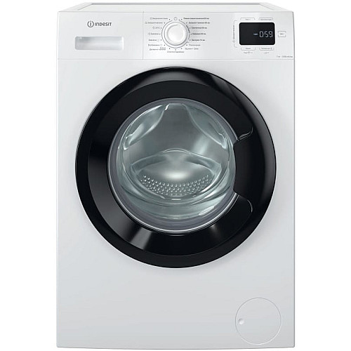Стиральная машина Indesit фронтальная, 7кг, 1200, A+++, 49.6см, дисплей, пара, инвертор, черный люк, белый