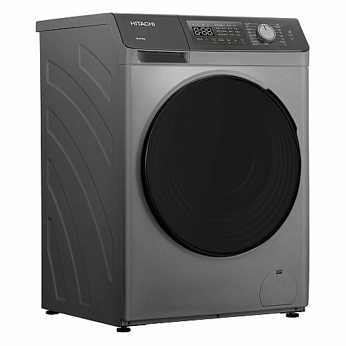 Стиральная машина Hitachi фронтальная, 8кг, 1400, A+++, 60см, дисплей, пара, инвертор, люк черный, серебристый