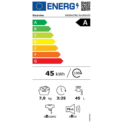 Пральна машина Electrolux фронтальна, 7кг, 1200, A, 48см, дисплей, інвертор, білий