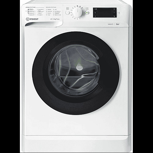 Стиральная машина Indesit фронтальная, 6кг, 1000, A+++, 43см, дисплей, черный люк, белый